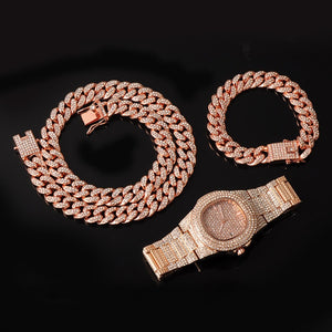 D&Z Icy Cuban Link Chain, Bracelet & Watch Set